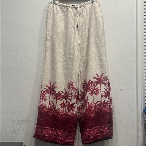 House of Harlow 1960 Pants - House of Harlow 1960 wide leg Pants Linen Tropical Size M red beige pockets